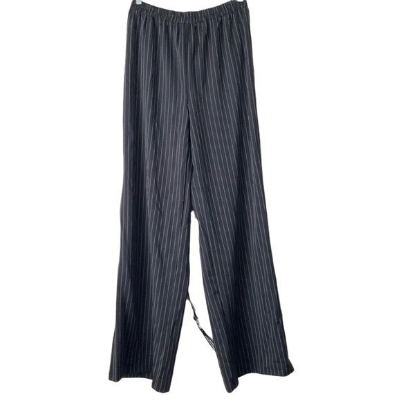 PrettyLittleThing Trouser Women Size 10 Black Pinstripe Wide Leg Career - Picture 10 of 10